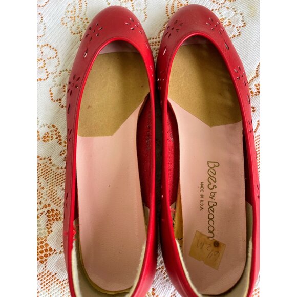 Vintage 1990s NIB Beacon Bees Red Leather Cutout Flats Size 6.5 M - Picture 6 of 10